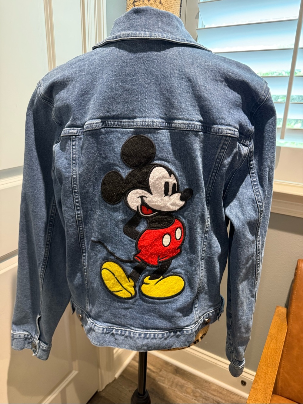 Her Universe Blue Denim Jacket with Frayed Mickey Mouse Appliqués - Picture 1 of 4
